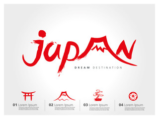 Japan travel set, Fuji Mountain, typography