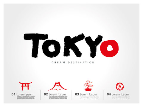 Japan travel set, Fuji Mountain,Tokyo, typography