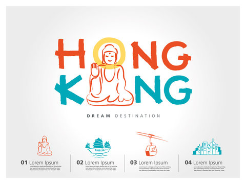 Hong Kong travel set, China, Buddha, typography