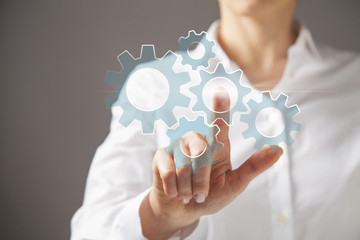 Businesswoman touch screen