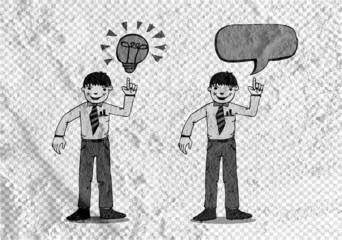 People thinking people talking and Speech Bubble on Cement wall