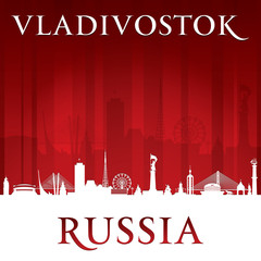Vladivostok Russia city skyline silhouette red background