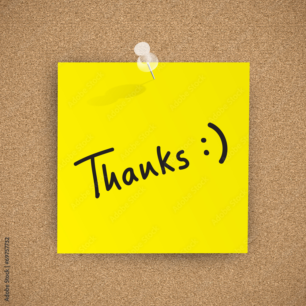 Poster “thanks” written on corkboard (speech bubble question)