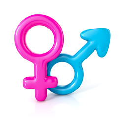 male and female sex symbols, isolated over white background