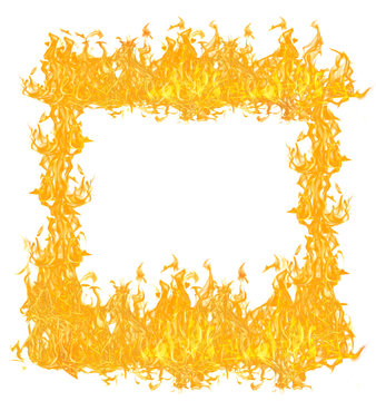 yellow and orange flames frame on white