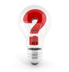 light bulb with question mark in it. concept of dilemma