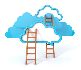 clouds with ladders on white. 3d render illustration.