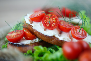 Fototapeta na wymiar toast with cheese and cherry tomatoes