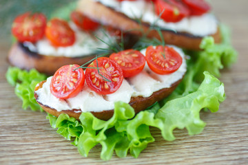 toast with cheese and cherry tomatoes