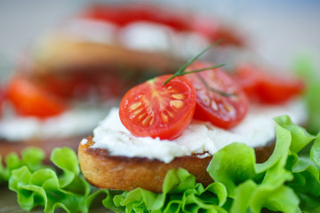 toast with cheese and cherry tomatoes