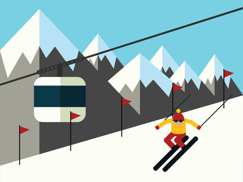 Skier slides from the mountain vector illustration