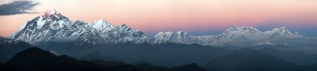 Foto op Plexiglas Nepal Avond panoramisch uitzicht op Dhaulagiri en Annapurna
