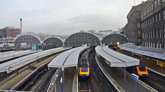 Train arrival at Paddington station London, UK 