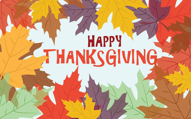 Happy Thanksgiving with autumn leaves, vector card