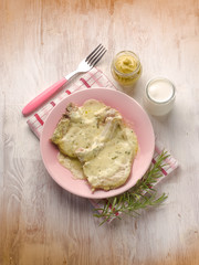 chump with mustard and yogurt sauce