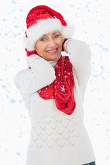 Composite image of festive woman smiling at camera