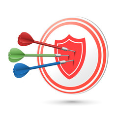 success protection concept target with darts hitting on it