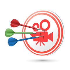 cinema camera icon target with darts hitting on it