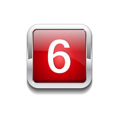 6 Number Rounded Rectangular Vector Red Web Icon Button