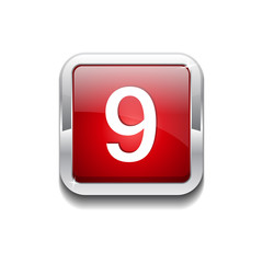 9 Number Rounded Rectangular Vector Red Web Icon Button