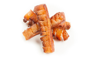 Fat pork bacon fried on grill.