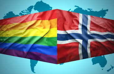 Waving Norwegian and Gay flags