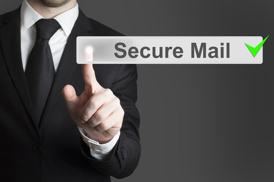 businessman touch button secure mail