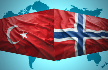 Waving Norwegian and Turkish flags