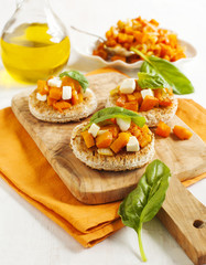 Pumpkin bruschetta. Bruschetta with roasted pumpkin, cheese and