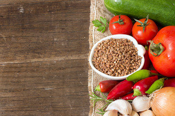 Raw Organic buckwheat and vegetables