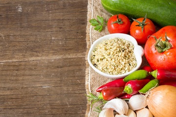 Raw Organic  hemp seeds and vegetables