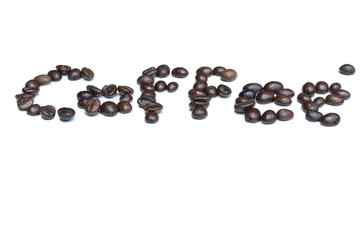 The word spelled with coffee beans