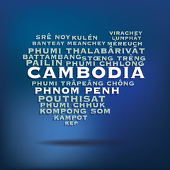 Cambodia map made with name of cities