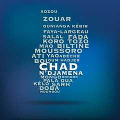 Fototapeta na wymiar Chad map made with name of cities
