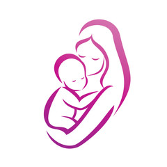 mother and her baby silhouette, isolated vector symbol