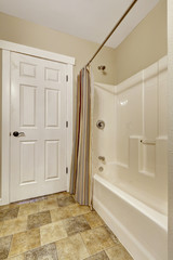 Bathroom tub with stripped curtains