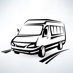 mini van outlined sketch, isolated vector symbol