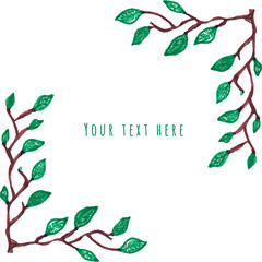 Hand drawn sketched green leaves corner