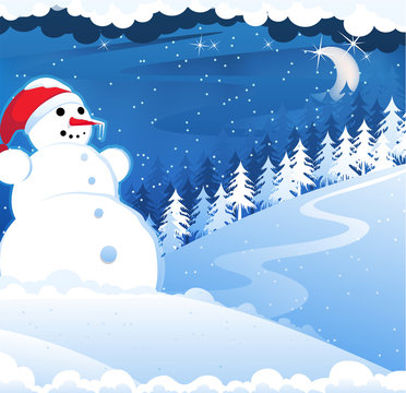Snowman with red hat