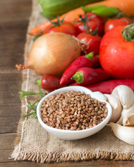 Raw Organic buckwheat and vegetables