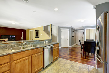 House interior. Kitchen room with dining area