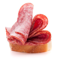 sandwich with salami sausage on white background  cutout