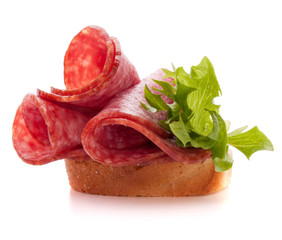 sandwich with salami sausage on white background  cutout