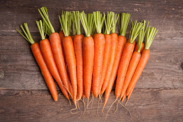 fresh carrot bunch on grungy wooden background