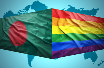 Waving Bangladesh and Gay flags