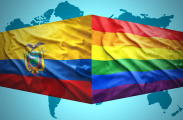 Waving Ecuadoran and Gay flags
