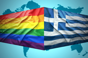 Waving Greek and Gay flags
