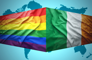 Waving Irish and Gay flags