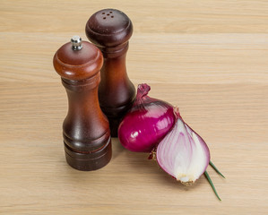 Red onion and pepper mill
