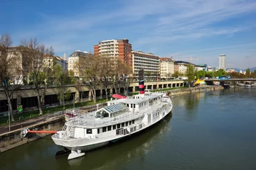 Fotobehang Boat on Danube river in Vienna Austria © marugod83